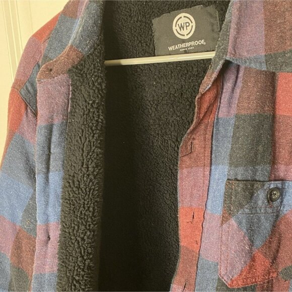 Weatherproof Men's XL Shirt Jacket Shacket Sherpa Fleece Lined Blue Red Plaid - Picture 8 of 8